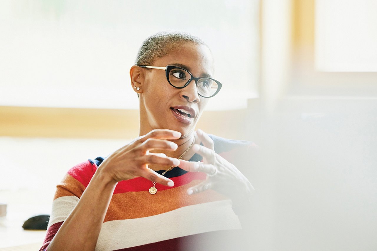 woman looking at phone