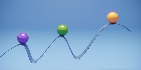 Orange coin-like discs are shown mid-air in a smooth arc as they move from a small stack on the left to forming a taller stacked column on the right, set against a split green and blue background with a minimal, studio-style setup.