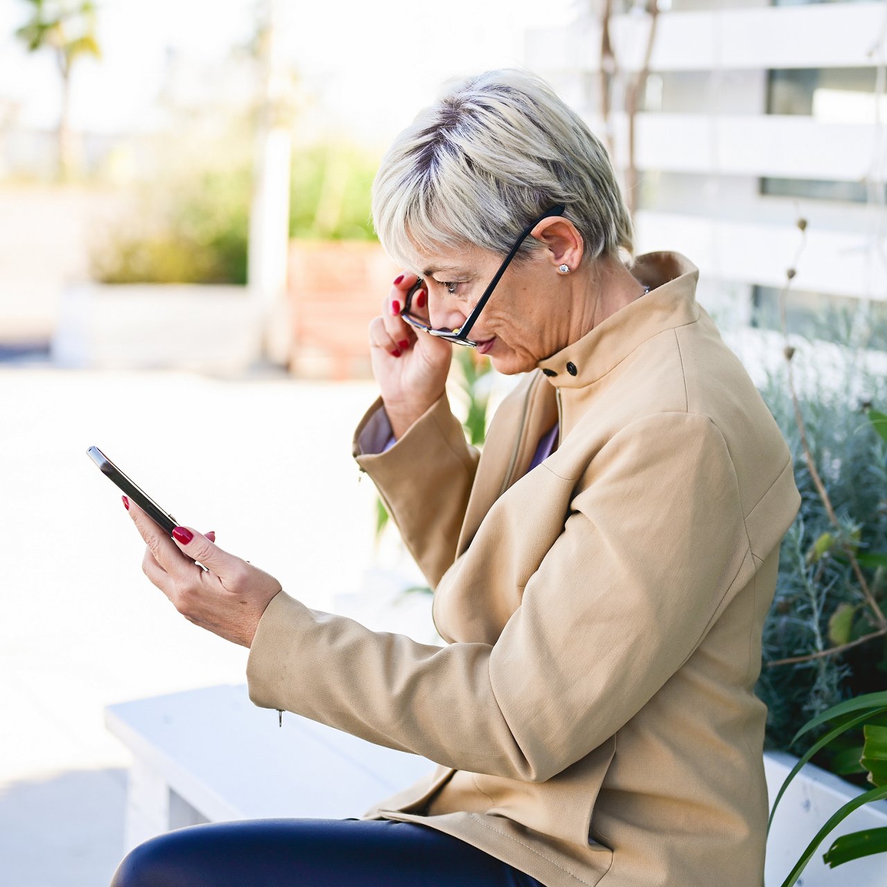 woman looking at phone